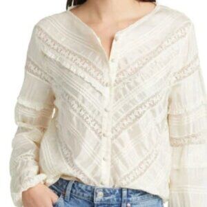 LoveShackFancy Carmolina Long Sleeve Button Front Top